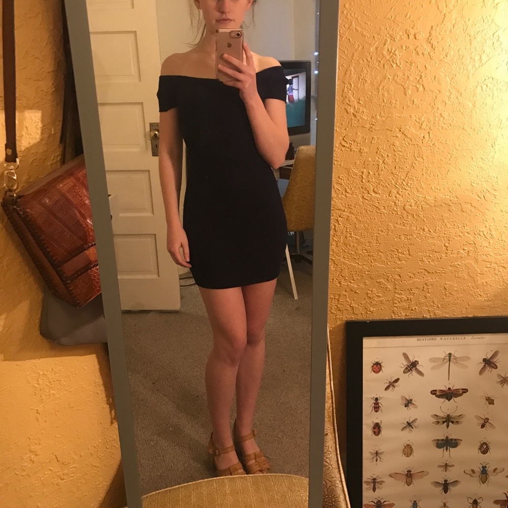 Navy Blue Ribbed Bodycon Dress